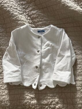 White Scallop-Edge Girls Jacket